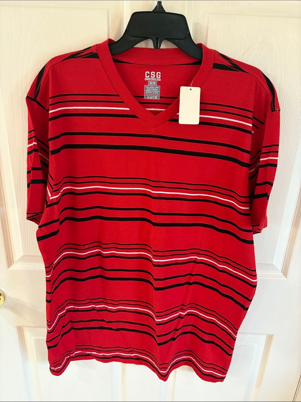 CSG Men's Red V-Neck Striped Polo Shirt